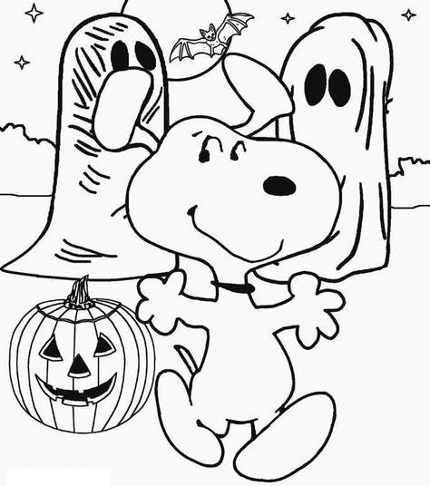 Online coloring book: Snoppy among ghosts coloring page